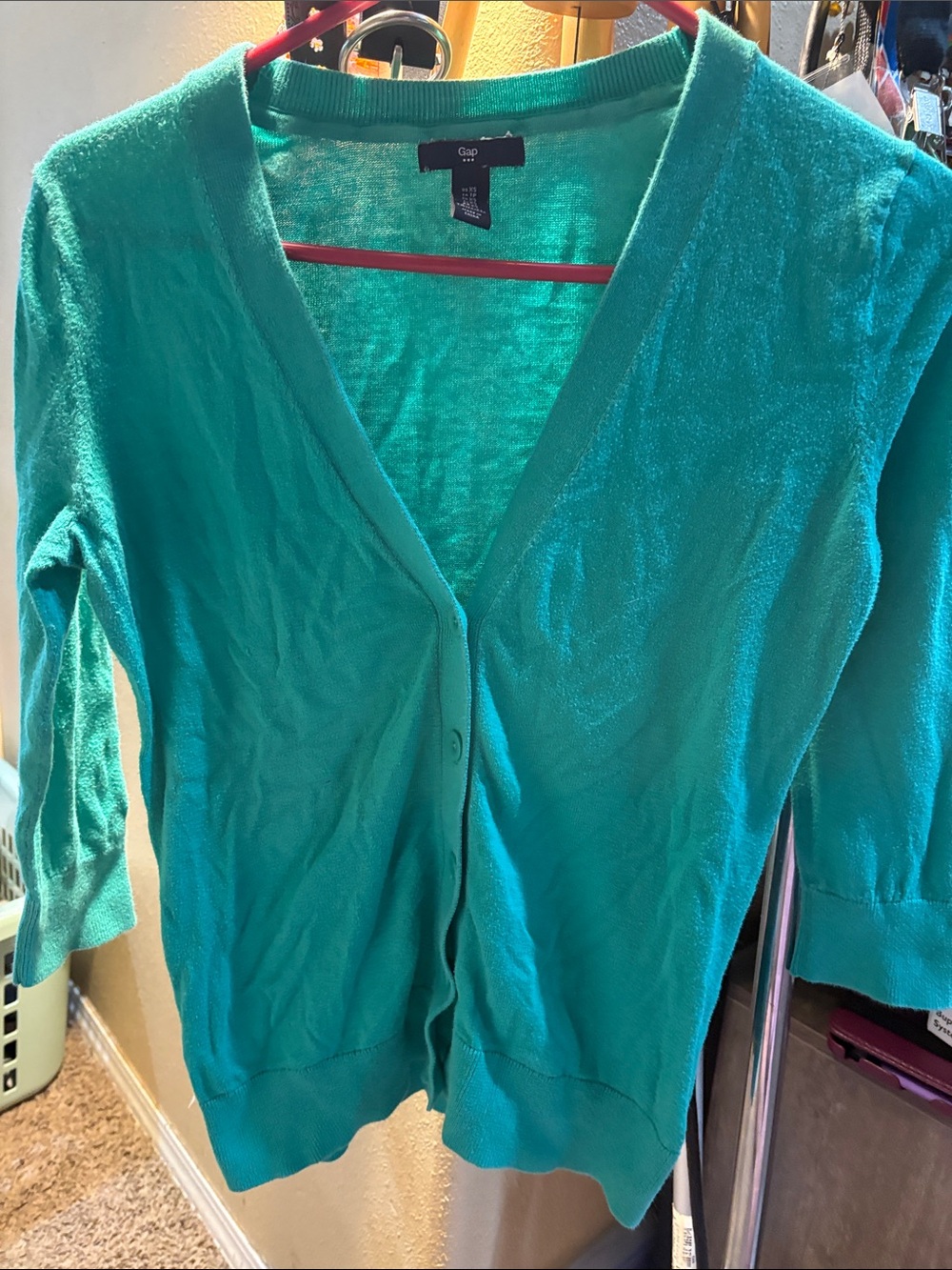 GAP Women's Teal Button-Up V-Neck Cardigan